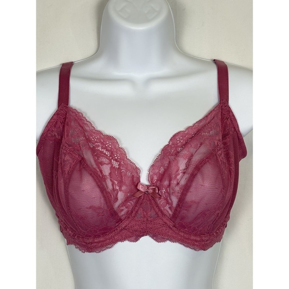 Panache Other - The Panache Ana Plunge Bra 30G Cranberry Lace Adjustable Underwire Semi-sheer
